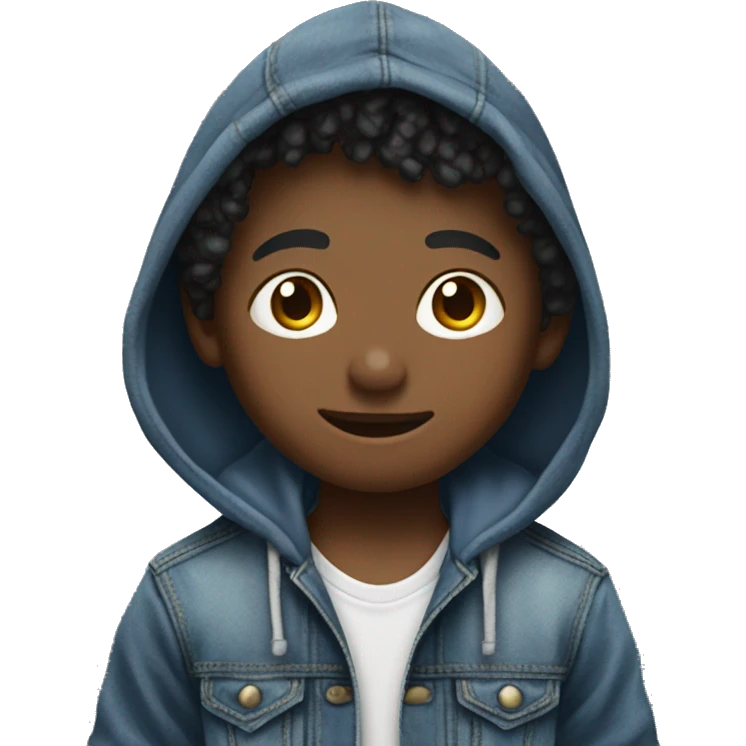boy wearing unbuttoned denim hoodie jacket emoji