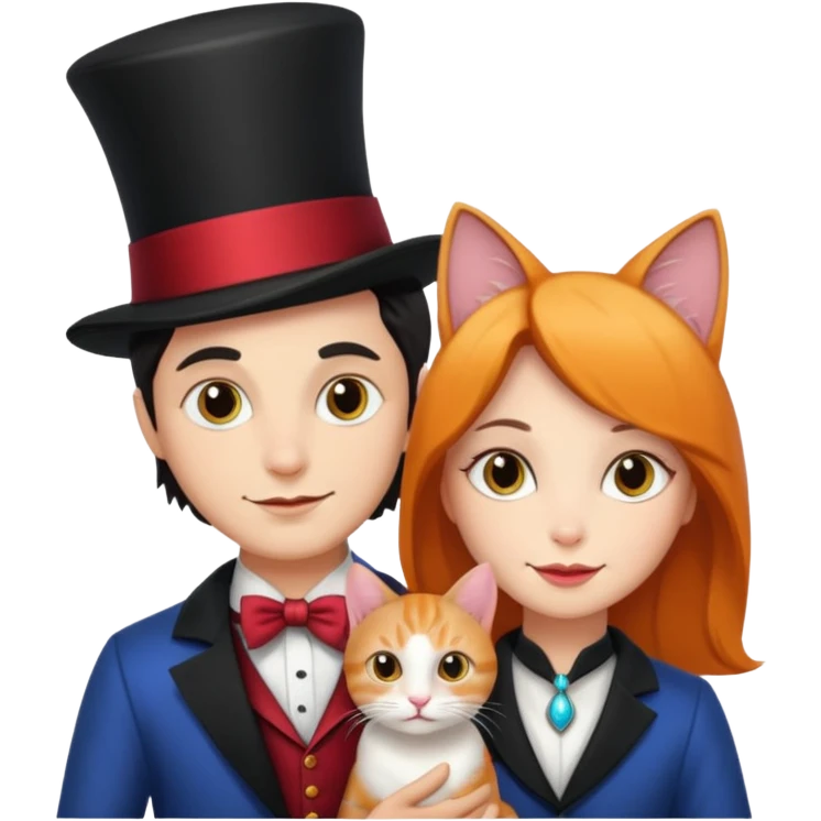 magician couple and their pet cat emoji