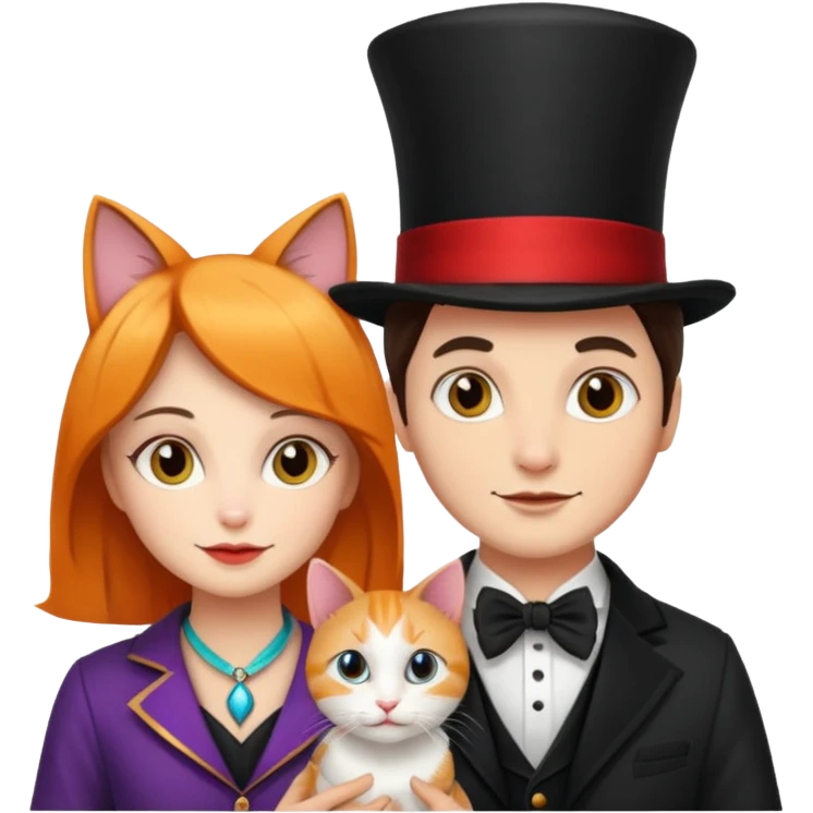 magician couple and their pet cat emoji