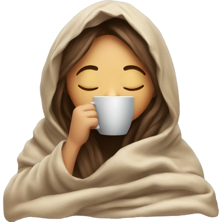 girl inside a blanket sipping coffee eyes closed emoji