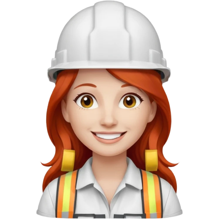 Mujer pelo rojo y largo con casco blanco de construcción  emoji