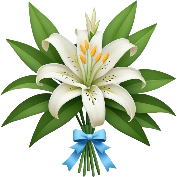Big white bouquet of Lillie’s with white bow  emoji