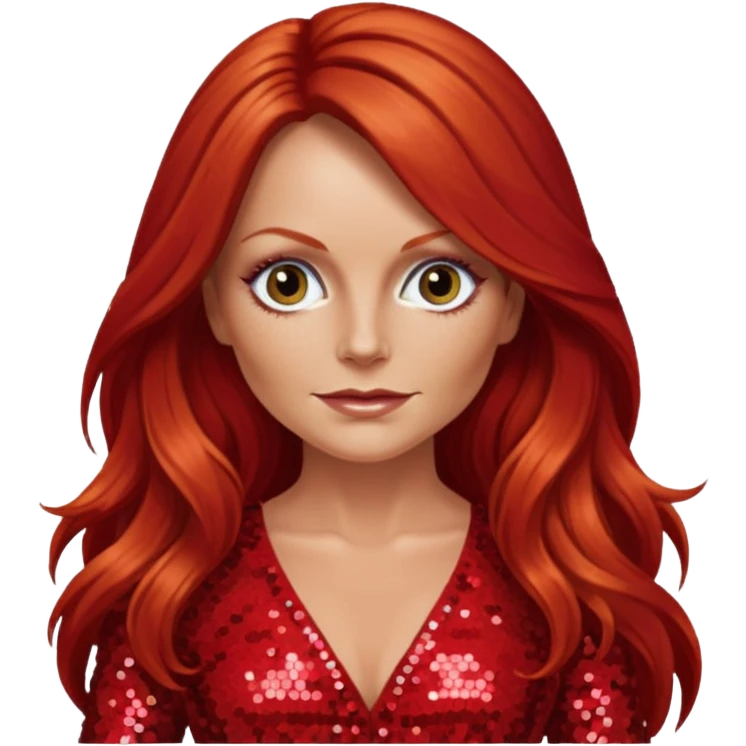 Geri Halliwell from Spice Girls with long red hair, red sequin outfit emoji
