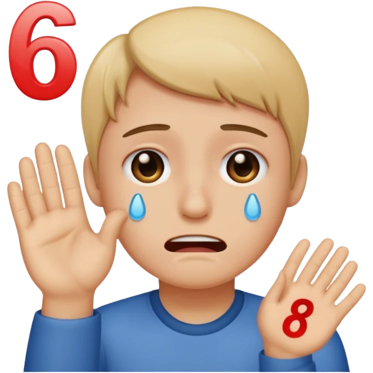 MAke me an emoji of someone crying and holding up the number 67 emoji