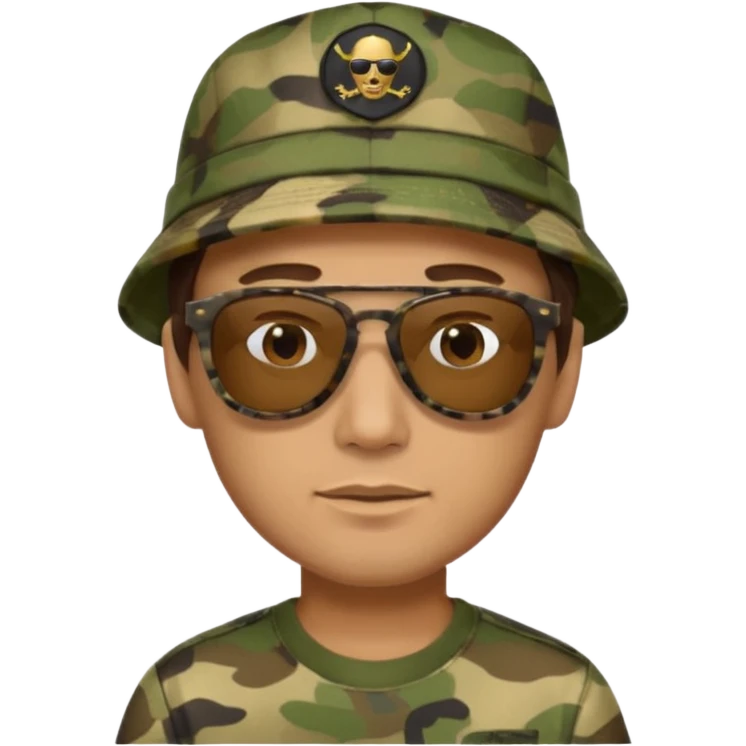 Short brown hair man with sunglasses on his camo hat emoji