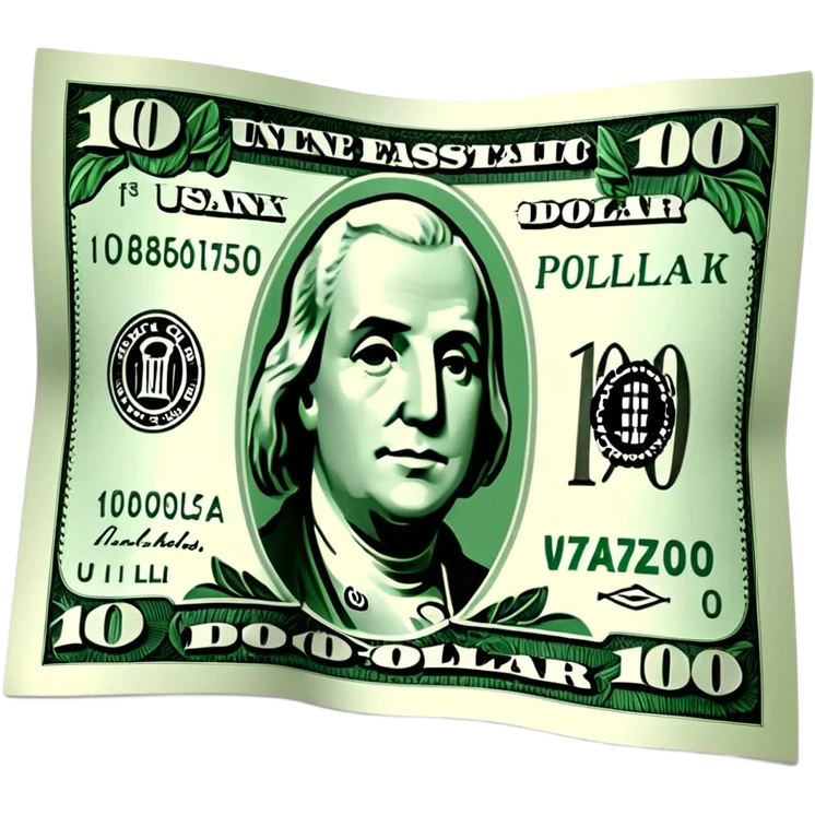 3D realistic US 100 dollar bill sticker, slight perspective, centered, clean cutout, transparent background, no text, no watermark emoji