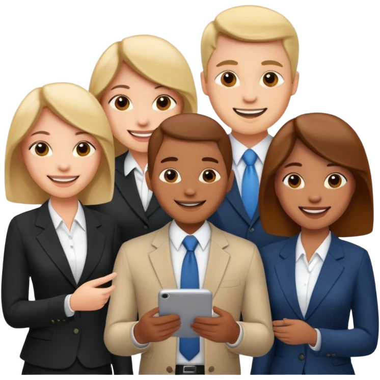 сделай деловых коллег, которые радосно что-то обсуждают emoji