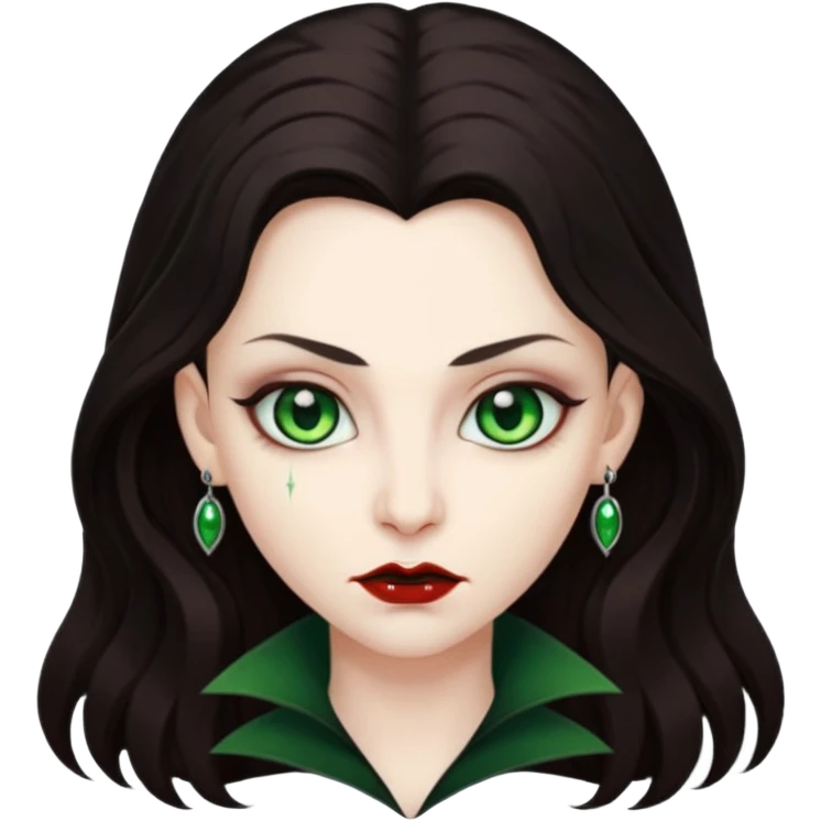 Faça uma vampira com olhos verdes e cabelos morenos emoji