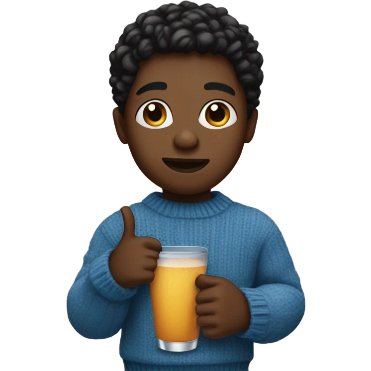 Sassy black boy with blue sweater drinking emoji