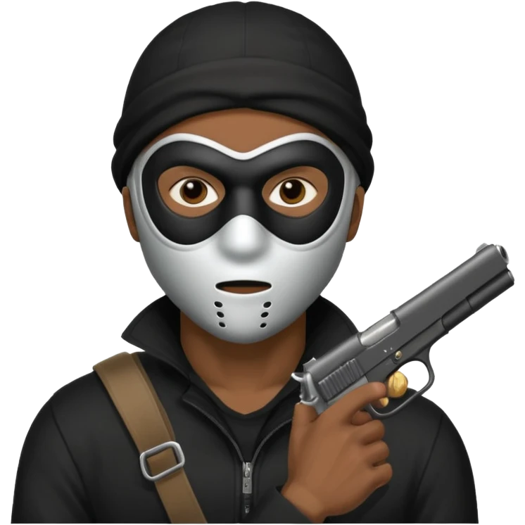 A black male in a robber mask with a gun emoji