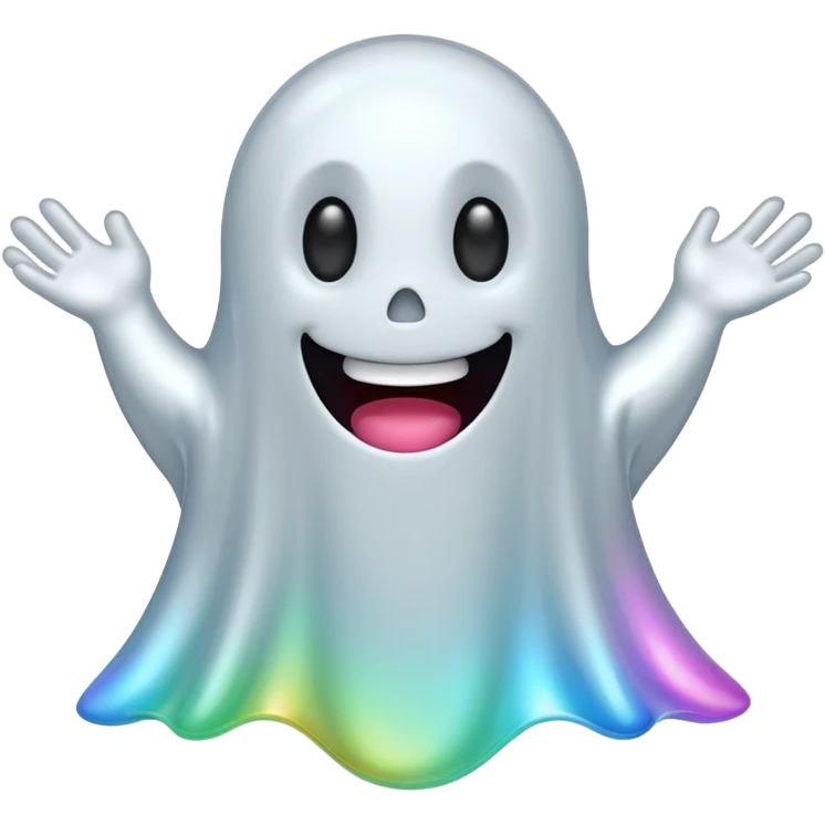 Holographic chrome cartoon ghost with no arms emoji