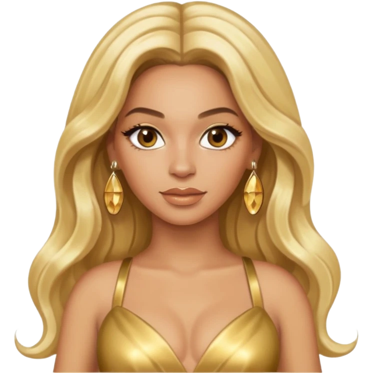Beyonce hazel eyes, platinum blonde long hair, gold dress with earrings emoji