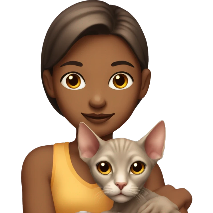 A bright girl with a sphinx cat in her arms emoji