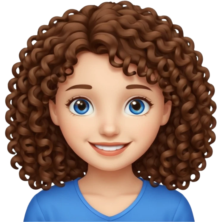 cute brown haired girl with curly hair and bright smile emoji