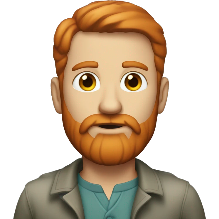 Serious man with short red hair, well-defined trimmed beard, sharp gray-green eyes emoji