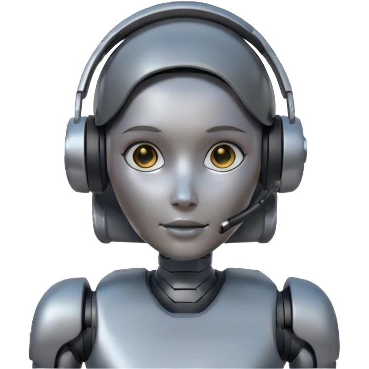 humanoid robot female, headset, robot face emoji