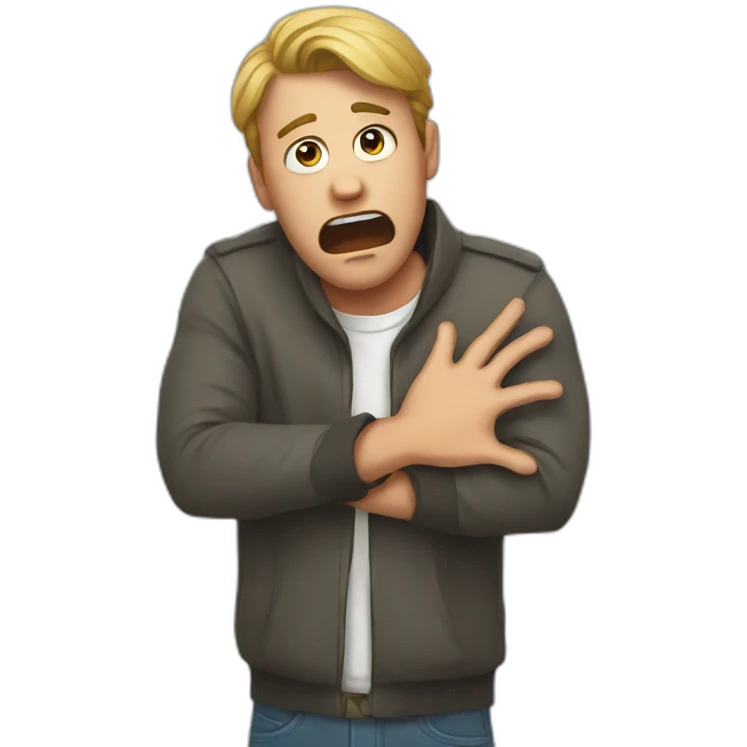 Scared men with a hand to protect him self emoji