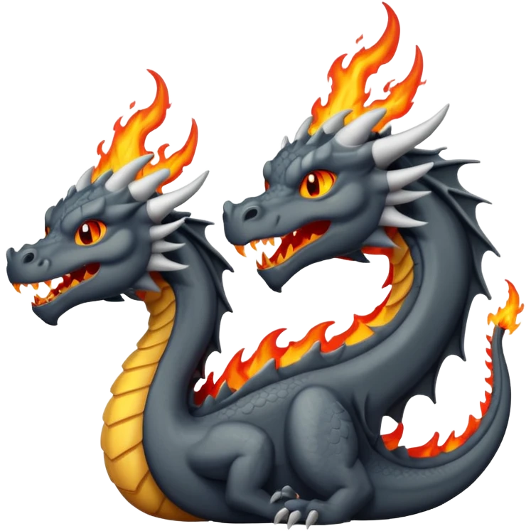 a minimalistic simple dark gray dragon with 3 heads that breathes fire emoji