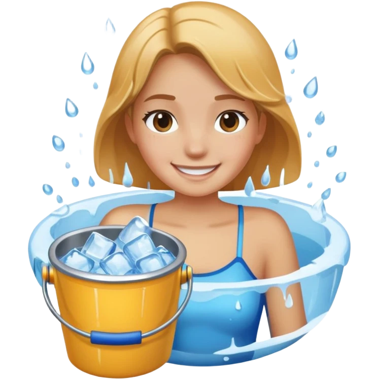 An ice bucket being poured on top of a girls head emoji