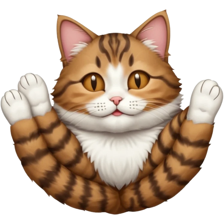 dark brown tabby and white cat in funny positions upside down with eyes closed emoji