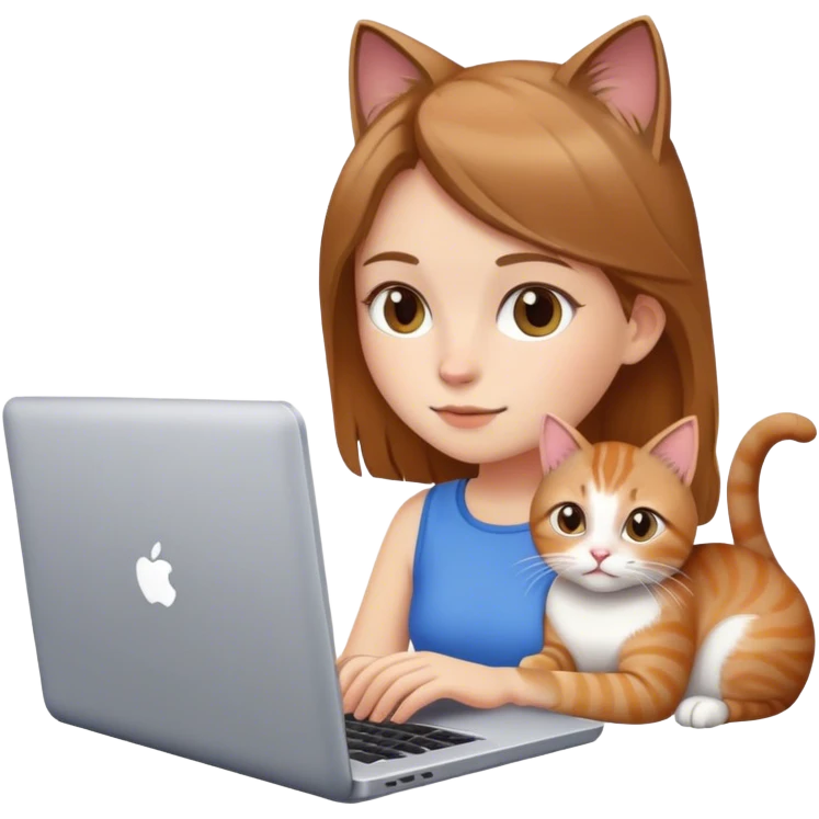 Девушка с русыми волосами с котом и ноутбуком emoji