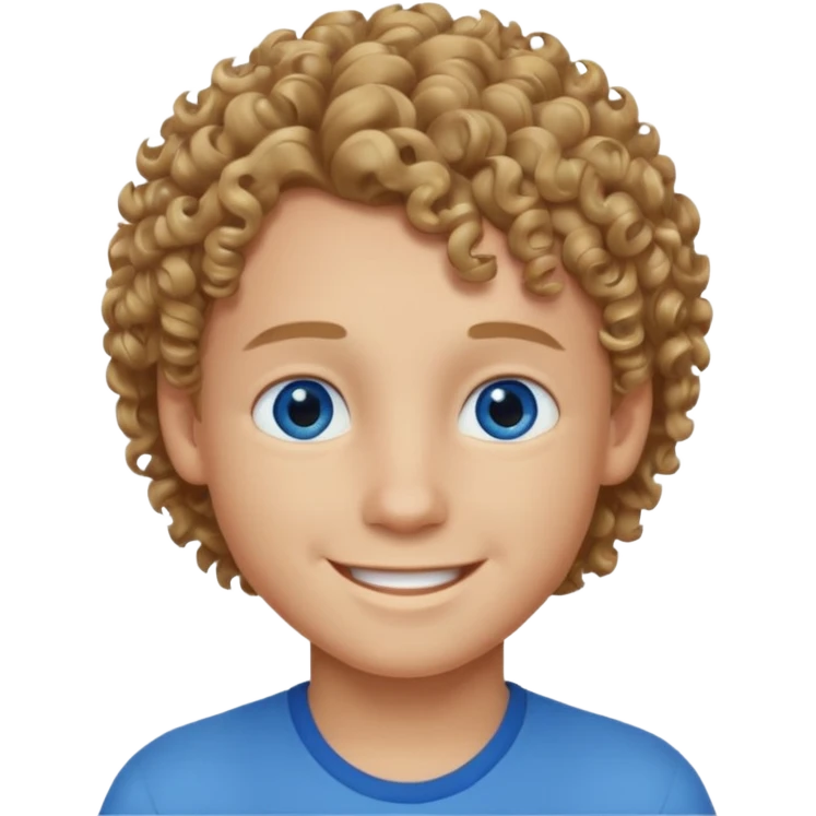 Boy with curly dark blonde hair and blue eyes  emoji