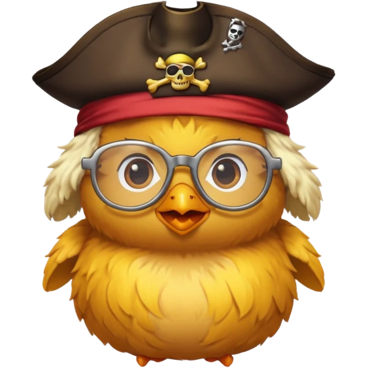 chick animal with glasses, pirate, yellow emoji