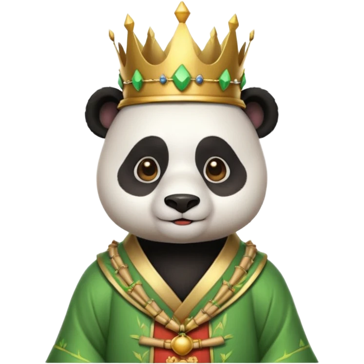 panda king portrait, head and shoulders only, bamboo-themed crown, royal robe collar, calm wise expression, cute fantasy style, 3D cartoon, mobile game icon style, clean background, no text, no watermark
 emoji