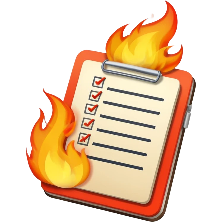 A To-do list on fire. Representing fast completion. emoji