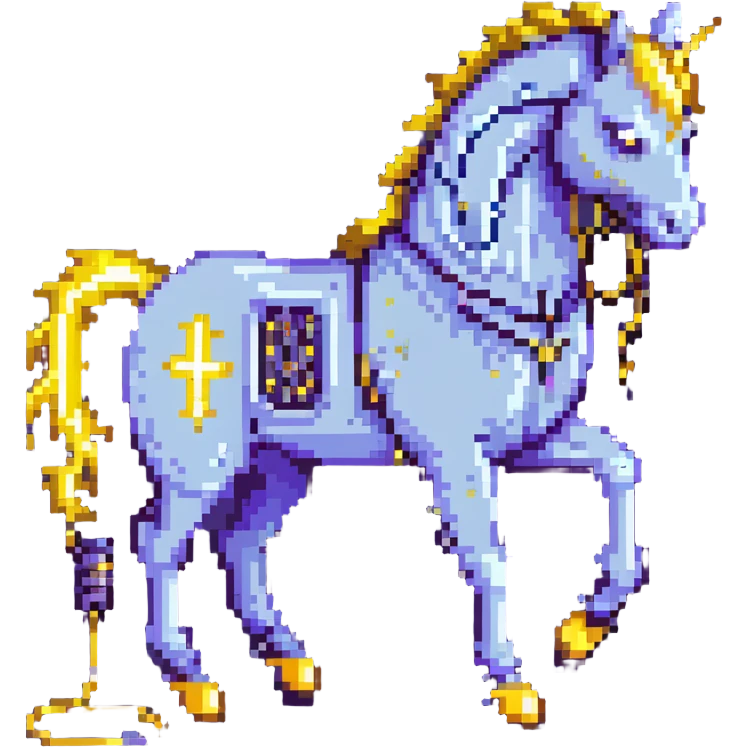 A yellow electric horse in pixel art style, made of electricity and lightning, with visible yellow wires, bolts shooting from its body as it runs. emoji