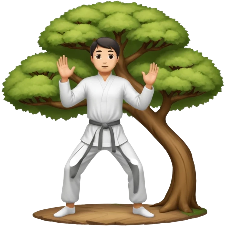 pratiquant de qi gong en position de l'arbre, en tenue noire ou blanche emoji