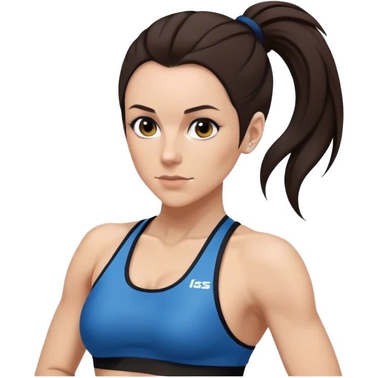 Melanie chisholm with a dark brown high ponytail wearing a sports bra and a track suit emoji