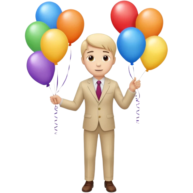 birthday  boy in biege suit + baloons emoji