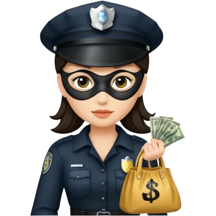 thief with police hat, thief mask, thief black dress. emoji