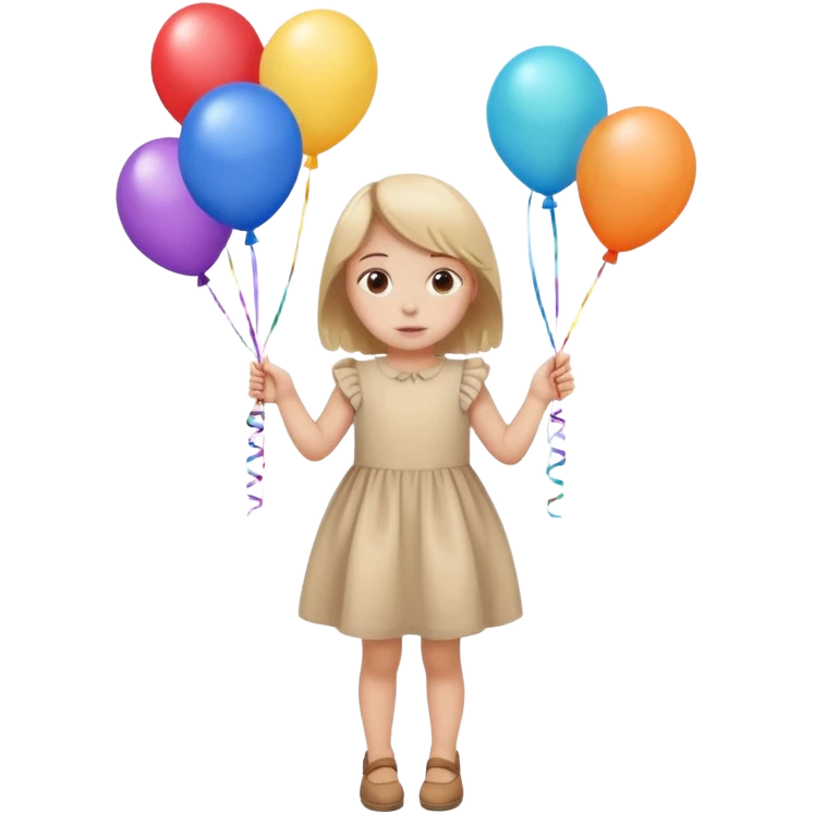 birthday small  girl in biege  + baloons emoji