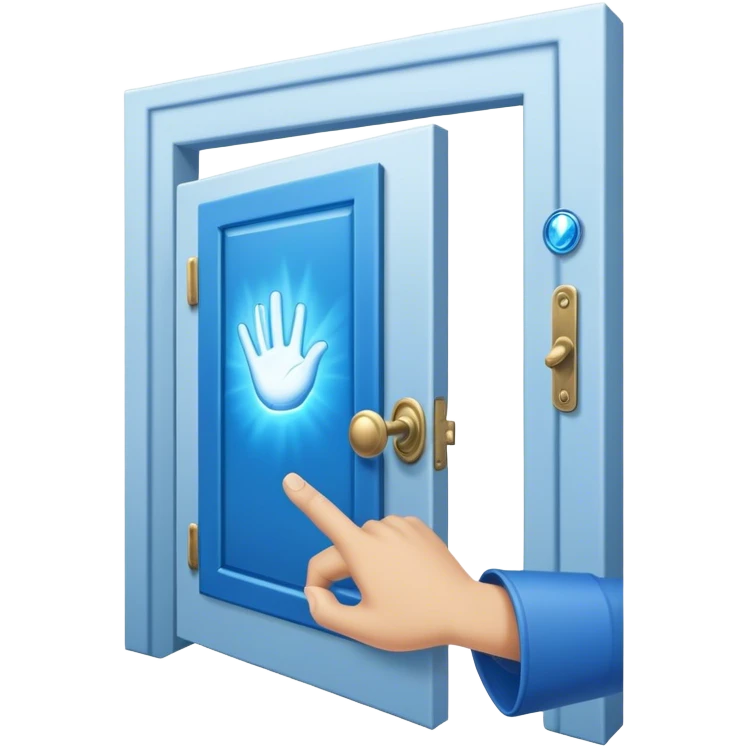 A closed door with a hand knocking on it. Because success isn’t about waiting—it’s about knocking until someone answers.blue power magic on knocking emoji