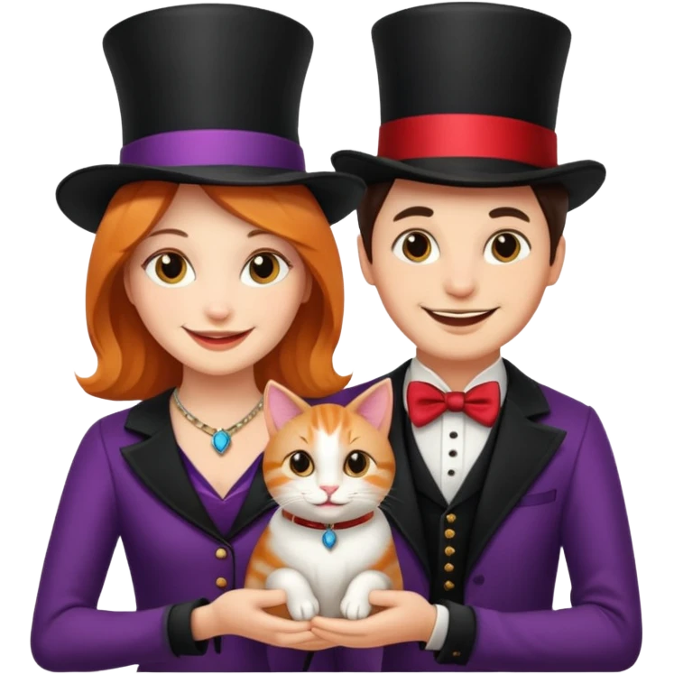 magician couple and their pet cat emoji