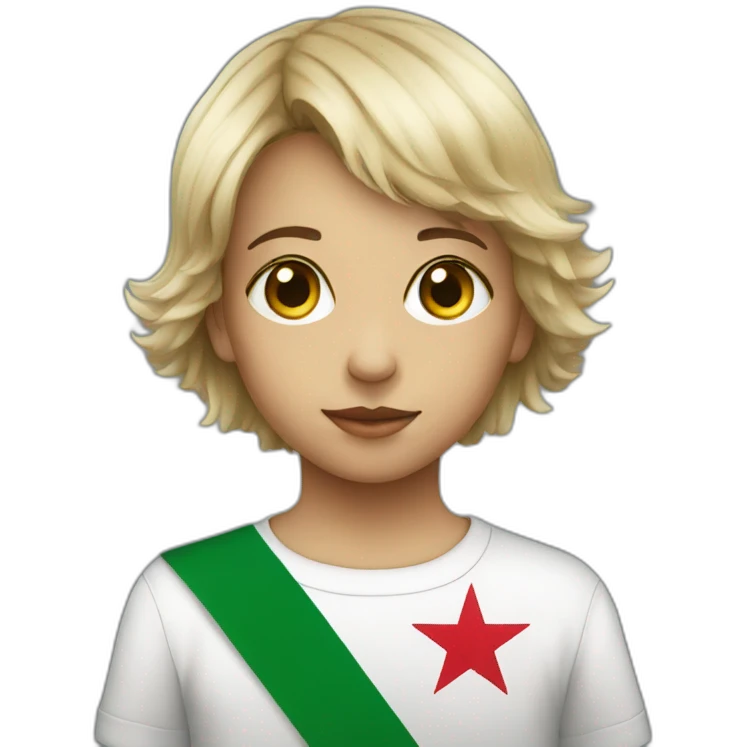 A child wearing a muzzle with the flag of Algeria emoji