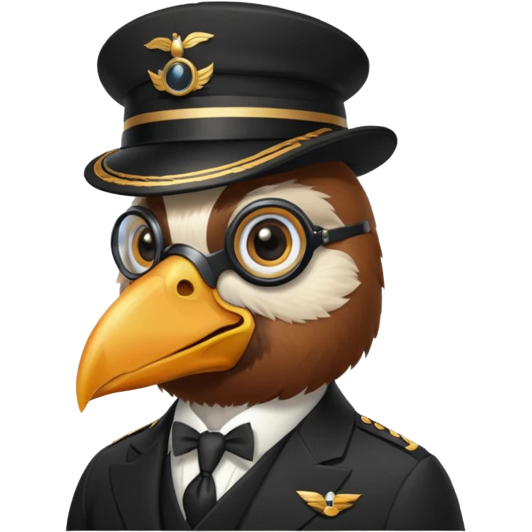 pilot bird in black suit emoji