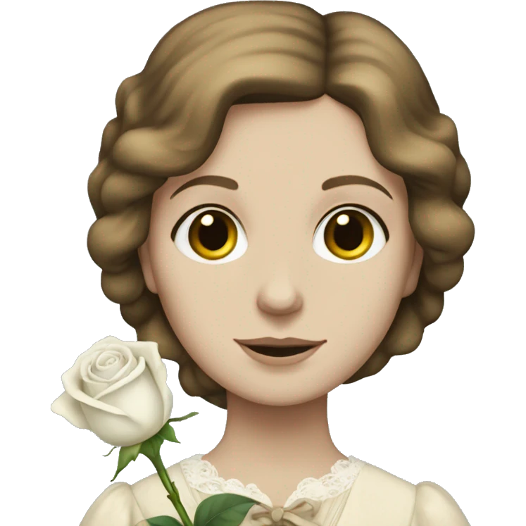 Charlotte Bronte holding a white rose in her hand emoji