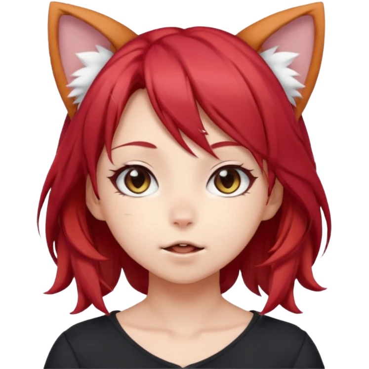 cute anime girl with cat ears, red blowing hair emoji