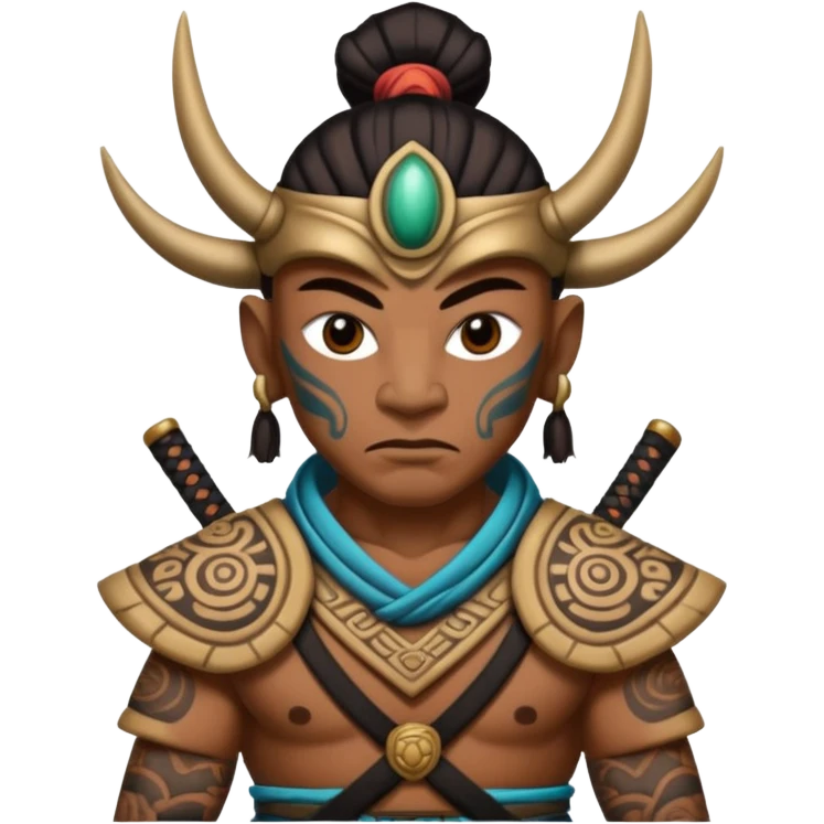 alien mayan ancient samurai with tatooed emoji