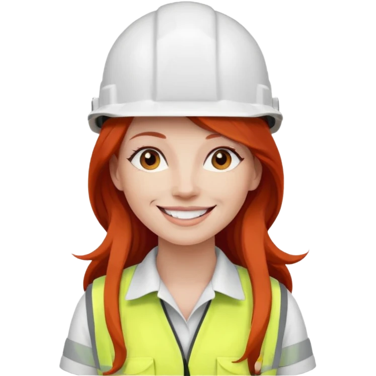 Mujer pelo rojo y largo con casco blanco de construcción  emoji