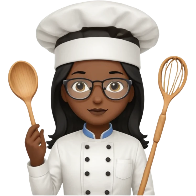 Profesora de pastelería morena con gafas y pelo negro largo emoji