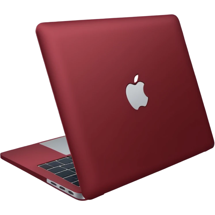 dark red coloured macbook, angled view, half closed emoji