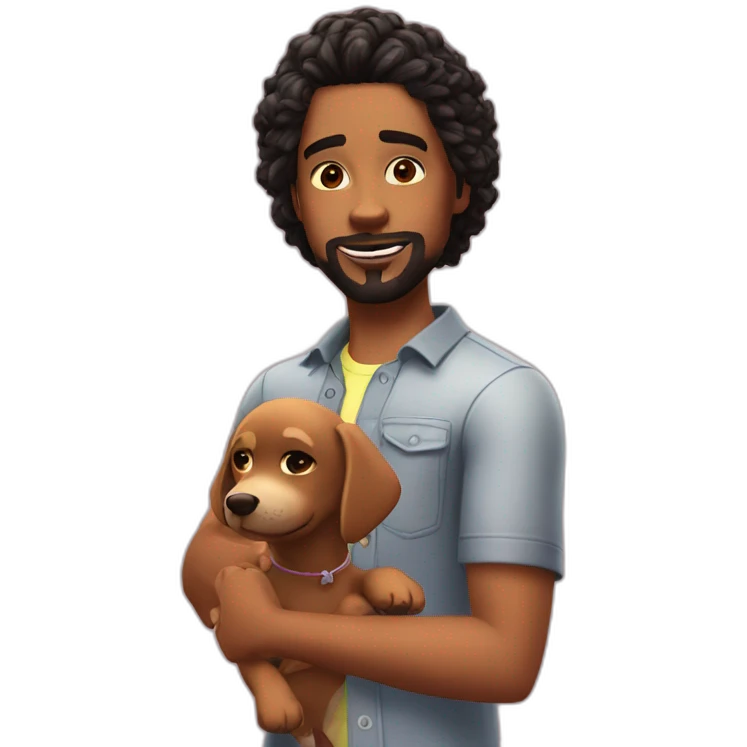 Sims character with his dog in this style: cute nice and funny emoji