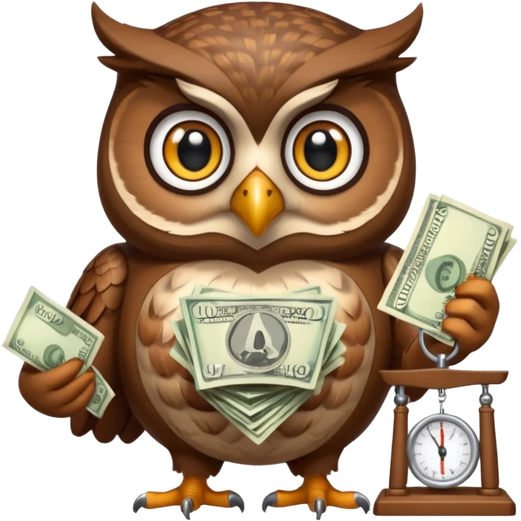 holding money and scale mascot owl emoji