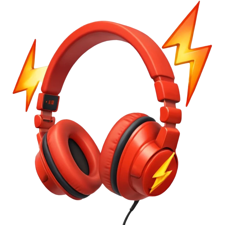 Red fire with orange headphones and background Red lightning bolt emoji