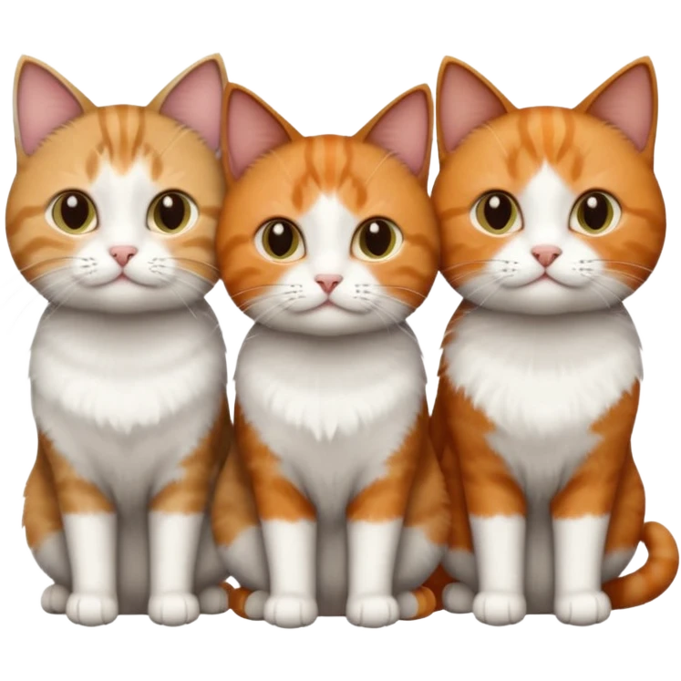 3 different coloured short haired cats including; a dark brown tabby and white cat, and a dark grey and white and a ginger and white emoji