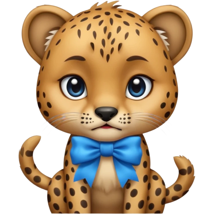 cute crying sad cheetah with blue bow standing  emoji